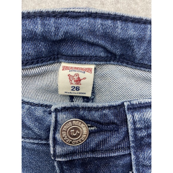 True Religion Jeans Womens Size 26 Blue Velvet Backed Rips Super Skinny Stretch - Picture 8 of 10
